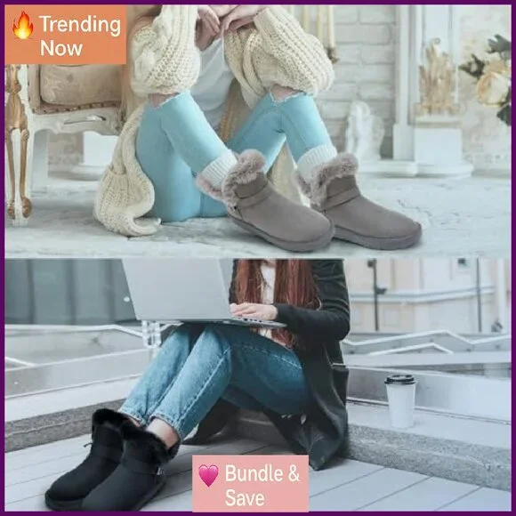 Women's Slip On Winter Boots Warm Fur Lined Ankle Booties Comfortable Fuzzy